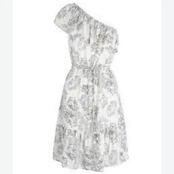 Warehouse Palm Leaf White Purple One Shoulder Tropical Dress ASO Kate Middleton - Picture 2 of 7